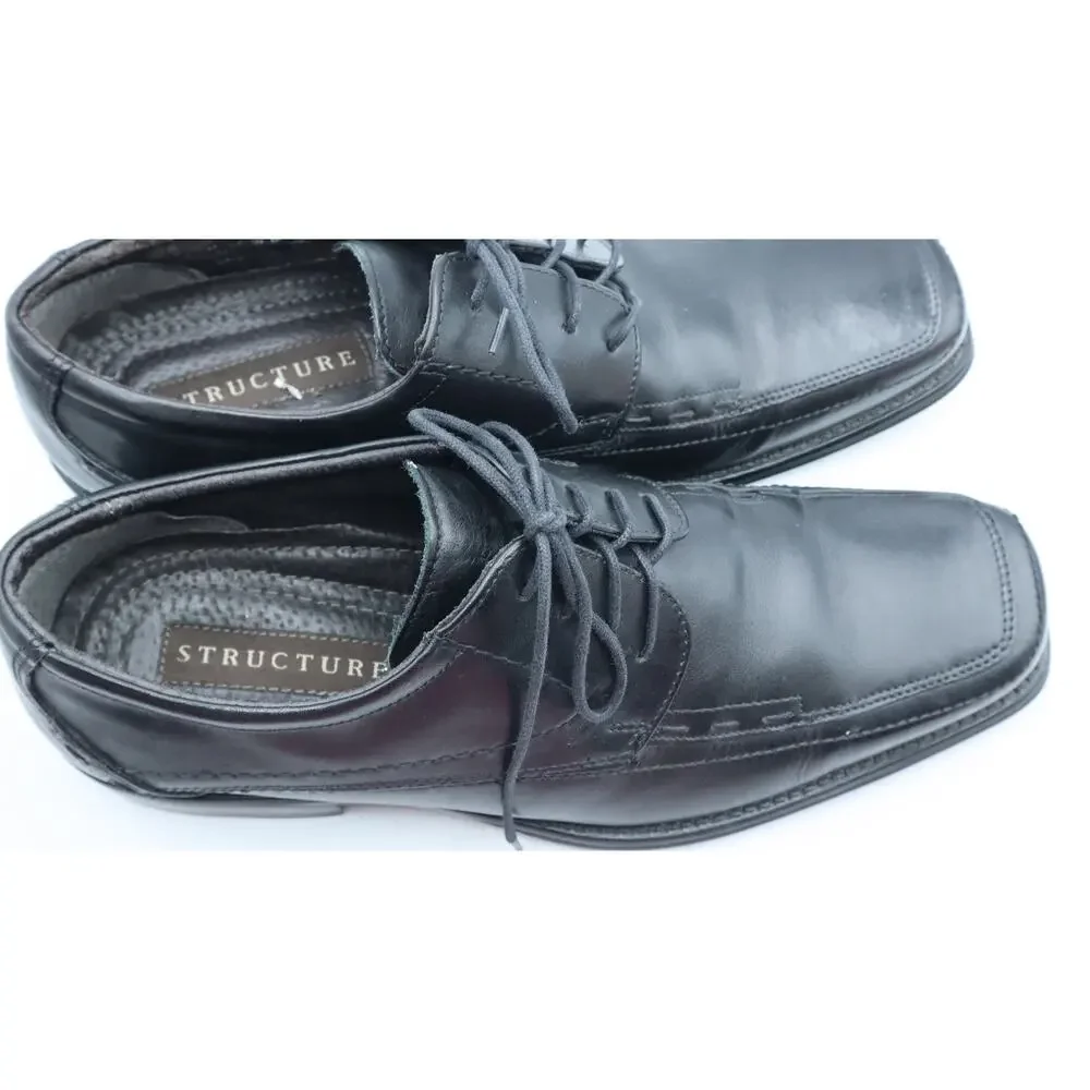 Structure Black Leather SQUARE TOE Oxford Mens Dress Shoes Lace Up 10 Work